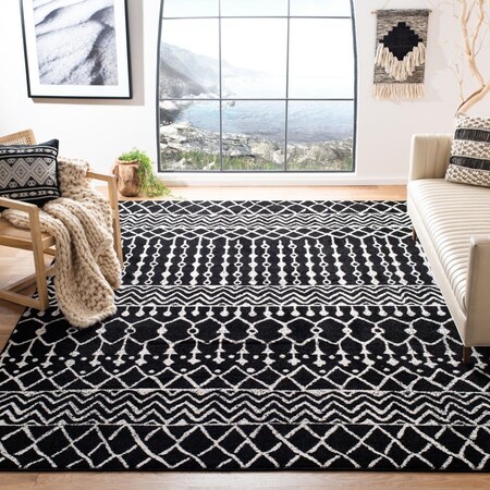 Safavieh 5 x 5 ft. Tulum 200 Power Loomed Bohemian Round Rug Black & Ivory TUL270Z-5R